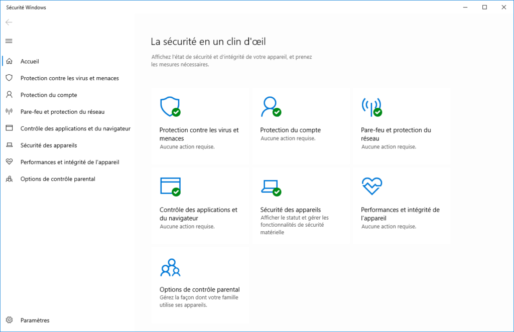 Panel Sécurité Windows