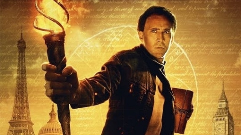 Nicolas Cage sur l'affiche du film Benjamin Gates et le Livre des Secrets, sorti en 2007 (Crédits image : Disney)