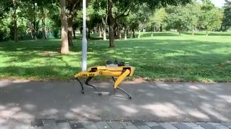 Image 1 : Le chien robot de Boston Dynamics fait respecter la distanciation sociale à Singapour