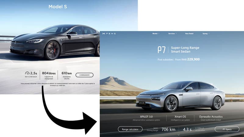 Image 1 : Xpeng s’inspire tellement de Tesla qu’il en copie le site web