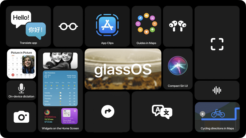Image 1 : Apple Glass : un concept dévoile un "glassOS" basé sur l'interface iOS 14