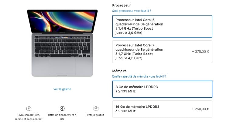 Image 2 : Apple double le prix de l’option 16 Go de RAM du MacBook Pro 13″ 1,4 GHz