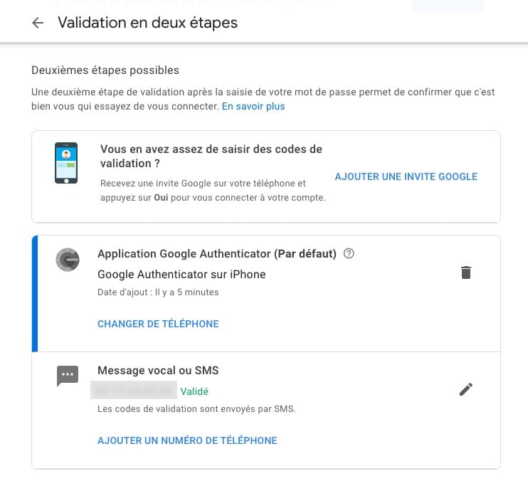 validation en 2 étapes google