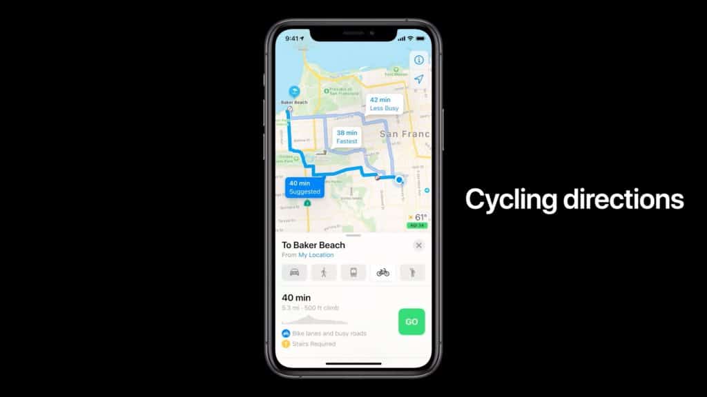 ios 14 apple plans vélo