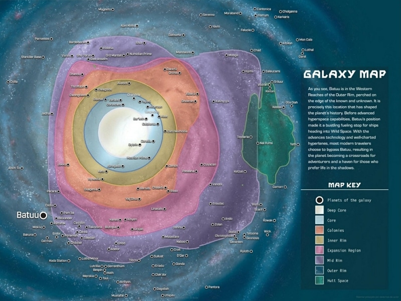 La carte de la galaxie de Star Wars