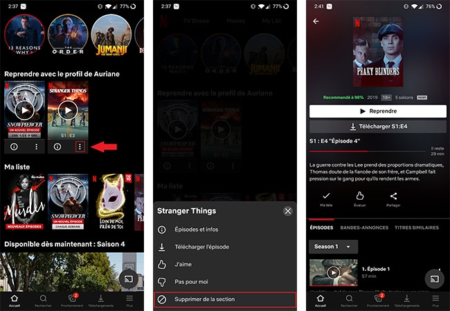 Image 2 : Netflix : comment supprimer un titre de la liste « Reprendre avec le profil de … » sur Android ?