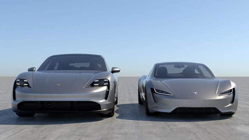 Image 1 : La future Tesla Roadster et la Porsche Taycan mises côte à côte en vidéo