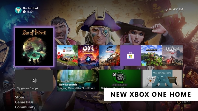 L'écran d'accueil de la Xbox One