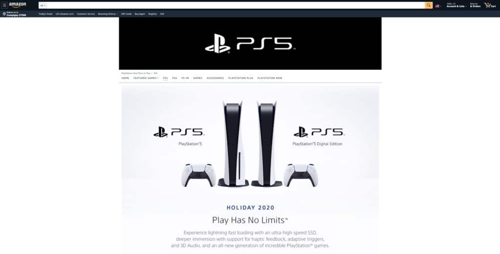 Image 2 : PS5 : page Amazon en ligne, Sony va-t-il annoncer le prix et la date de sortie de sa console ?