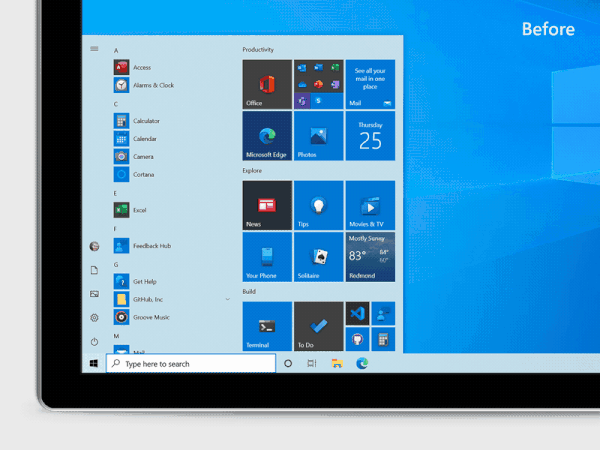 Image 2 : Windows 10 : Microsoft annonce un rafraîchissement du menu Démarrer