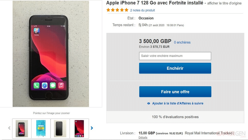 Image 2 : Des iPhone avec Fortnite installé sont vendus sur eBay pour des sommes astronomiques