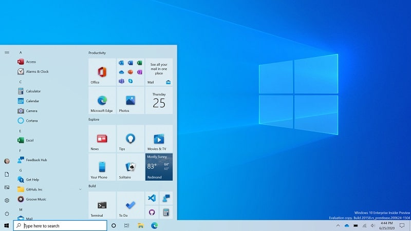 Menu Démarrer de Windows 10
