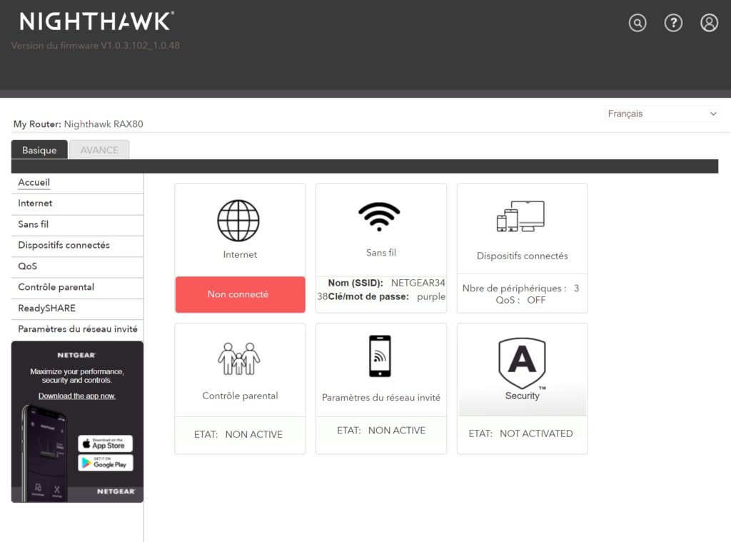 Interface Netgear Nighthawk RAX80