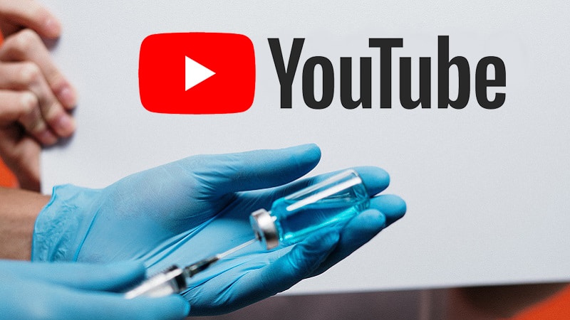 Le logo YouTube et une fiole de vaccin