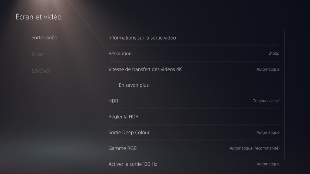 Changer définition, résolution et HDR PS5