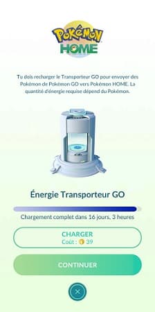 La page du Transporteur GO affiche son niveau d'énergie restante