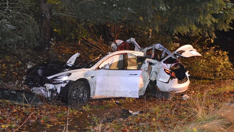 La Tesla Model 3 accidentée