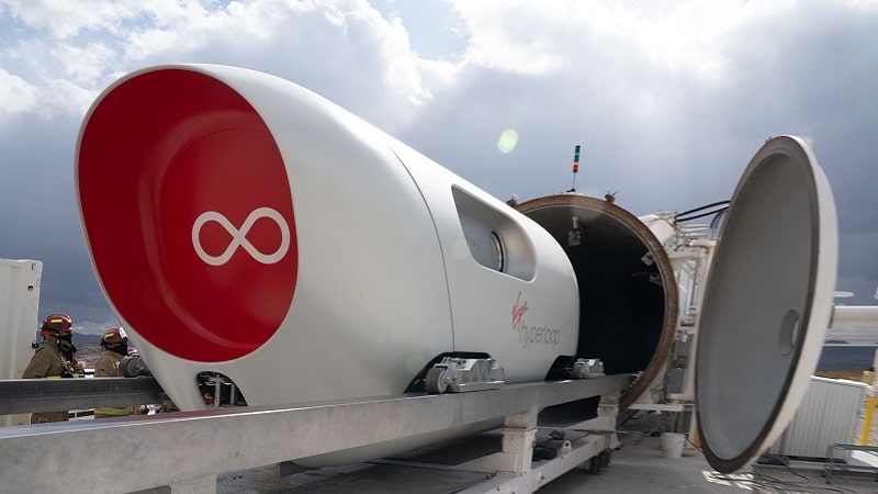 La capsule XP-2 de Virgin Hyperloop à bord de laquelle les passagers ont voyagé
