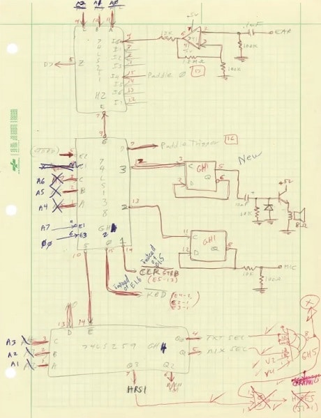 L'une des 23 pages de croquis de Steve Wozniak