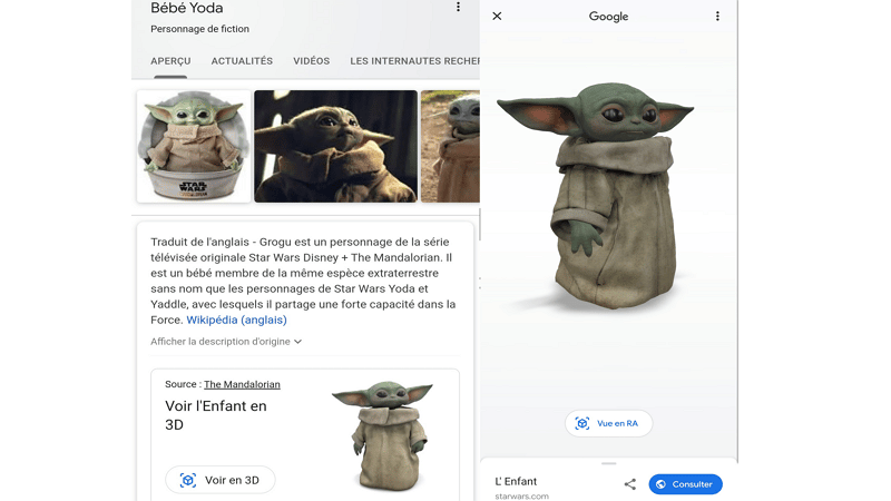 Baby Yoda en réalité augmentée sur Google Search - William ZIMMER / Tom's Guide France