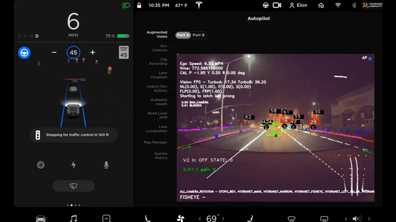 Ce que voit vraiment l'Autopilot d'une Tesla - @greentheonly / Twitter