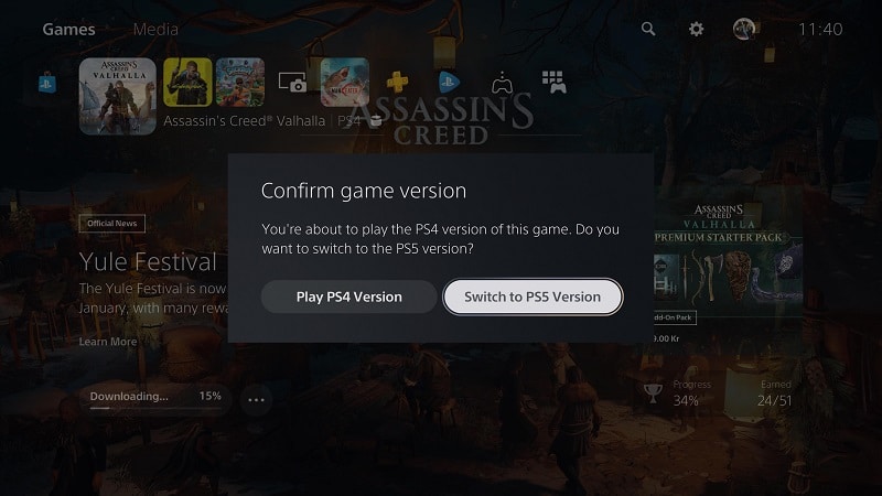 La PS5 vous prévient si vous lancez la version PS4 d'un jeu