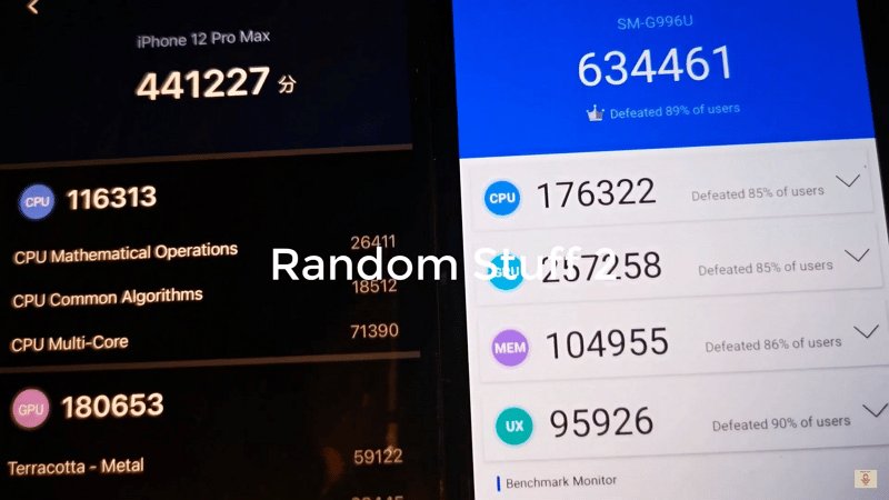 Samsung Galaxy S21+ sur AnTuTu vs iPhone 12 Pro Max - Random Stuff 2 / YouTube