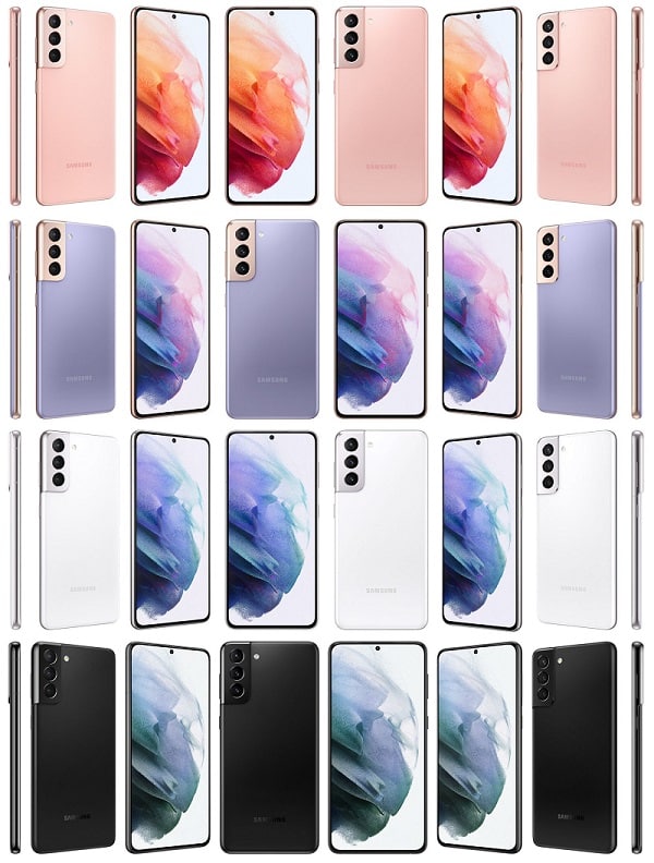 Les quatre coloris du Samsung Galaxy S21