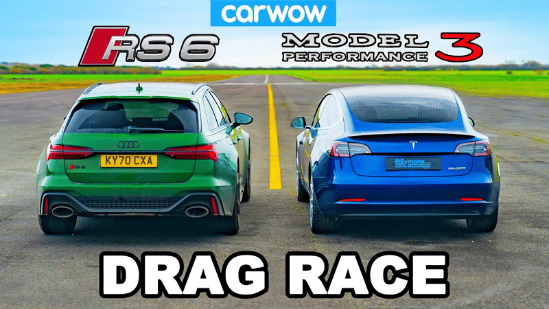 Tesla Model 3 vs Audi RS6 - carwow / YouTube