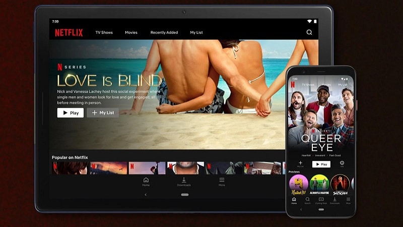 Page d'accueil de Netflix sur Android