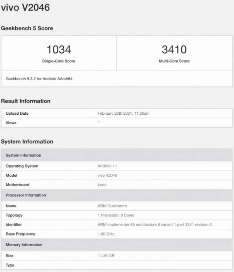 X60 Pro version internationale - Geekbench