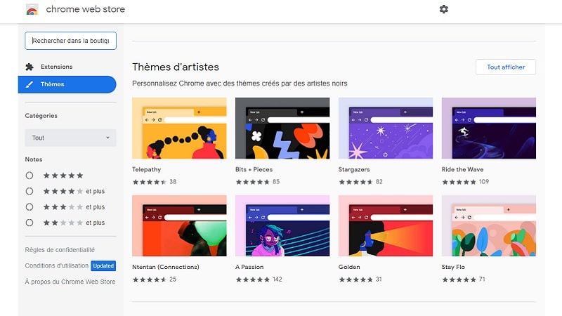 La page d'accueil du Chrome Web Store