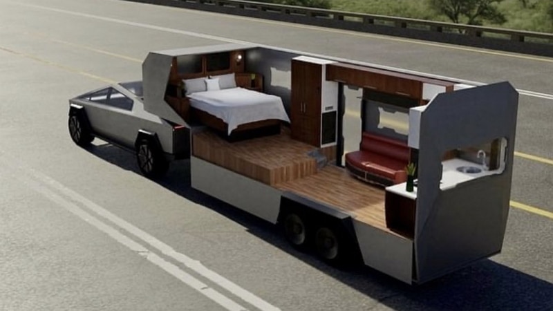Tesla Cybertruck avec un camping-car - TezlaMick / Twitter