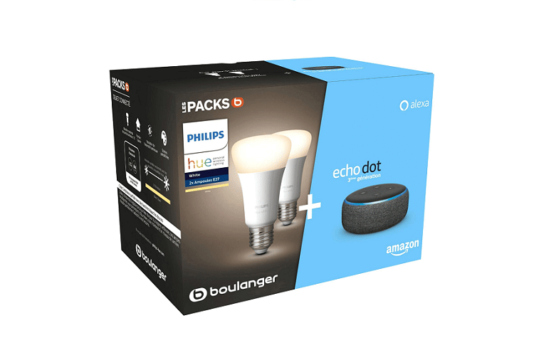 Image 1 : Le pack Echo Dot 3 + ampoules connectées Philips Hue White est à prix cassé chez Boulanger