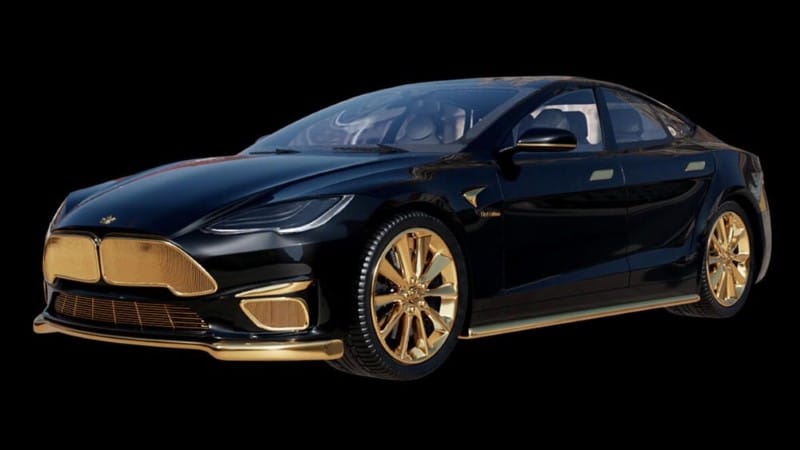 Tesla : Caviar réalise une version revêtue d'or de la Model S Plaid+