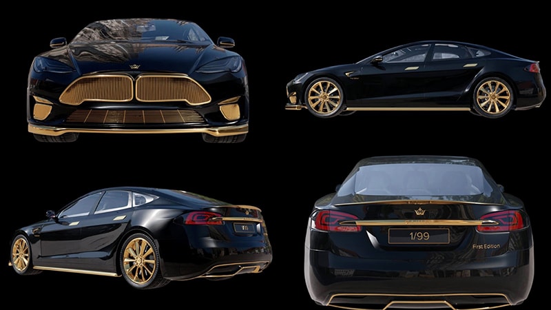 Tesla : Caviar réalise une version revêtue d'or de la Model S Plaid+