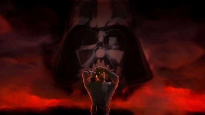 Anakin ayant une vision de lui-même en Dark Vador, dans la saison 3 de The Clone Wars. Crédit : Lucasfilm