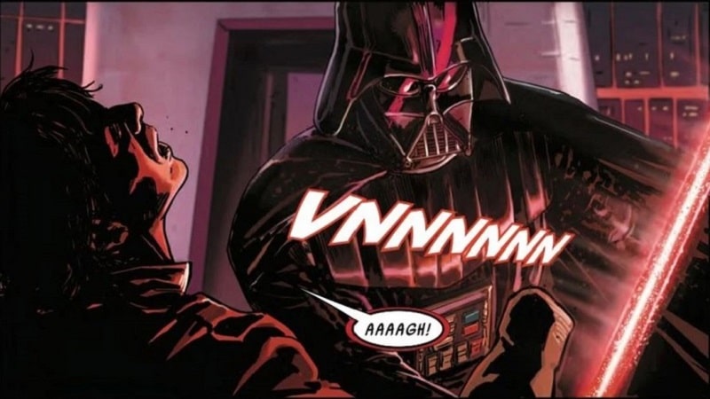 Dark Vador en train de trancher la main de Luke Skywalker. Crédit : Marvel 