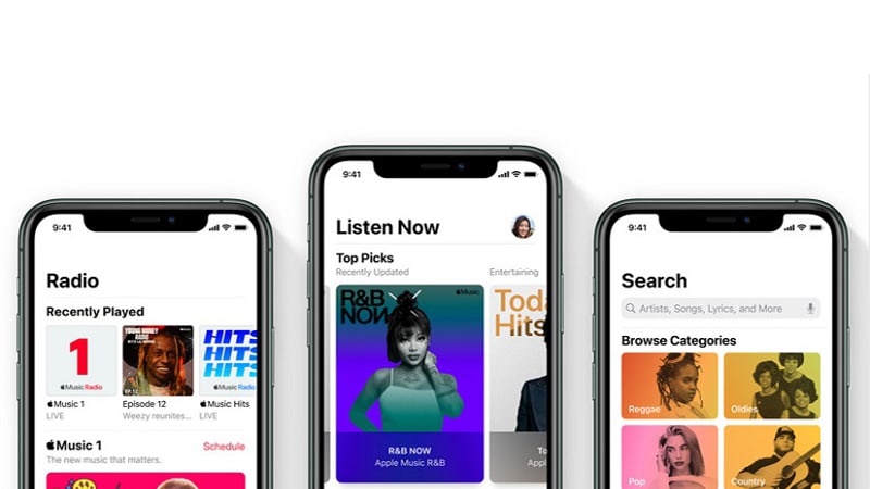 Interface d'Apple Music sur mobile