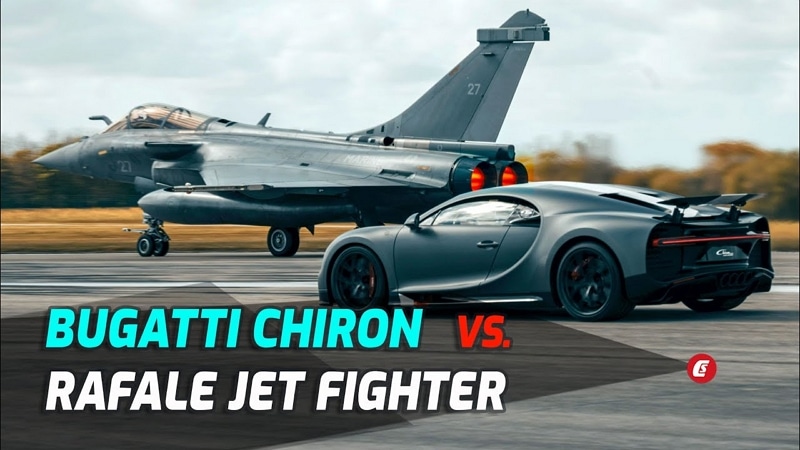 Bugatti Chiron vs Avion de chasse Rafale - Carscoops / YouTube