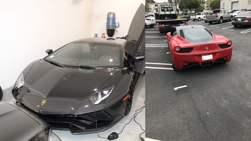La Lamborghini et la Ferrari achetée grâce aux aides financières pour la COVID-19 - @USAO_LosAngeles / Twitter