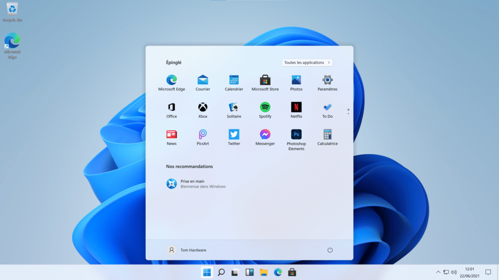 Microsoft windows 11 menu demarrer