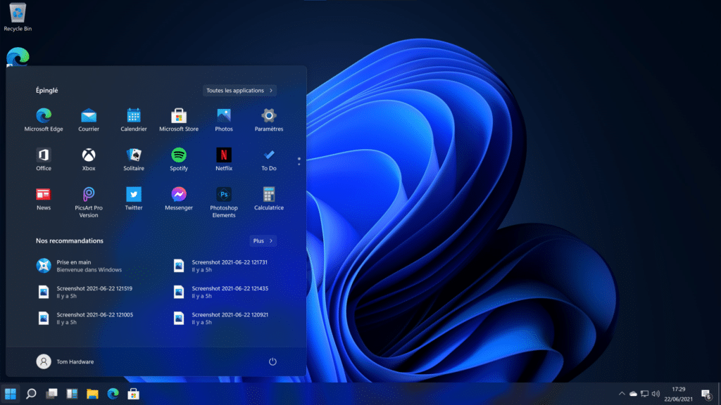 Microsoft windows 11 menu demarrer