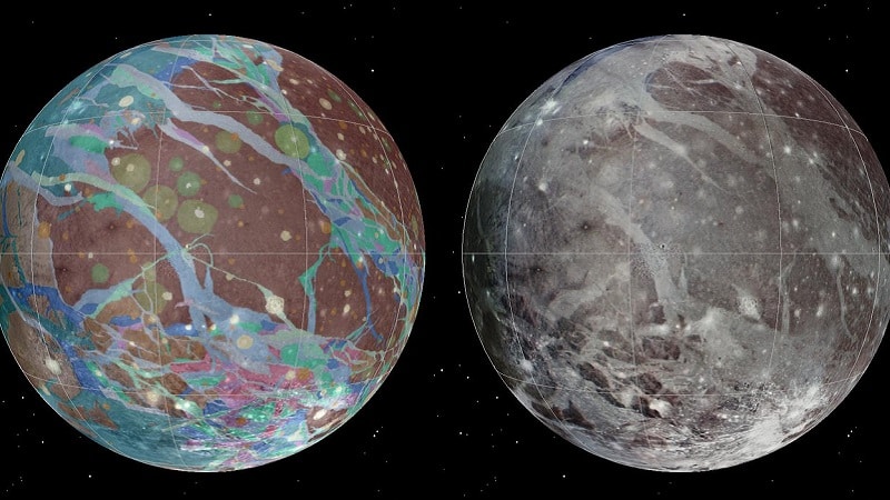 Les cartes géologiques et mosaïques de la lune Ganymède