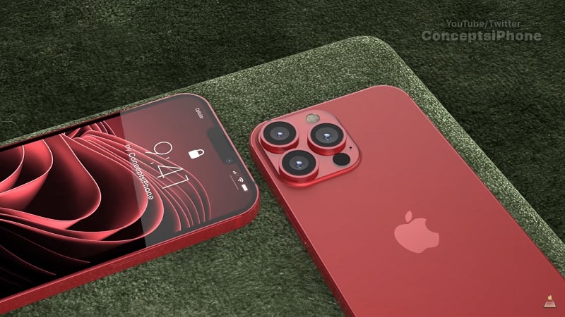 Concept des iPhone 13 Pro et Pro Max en rouge foncé