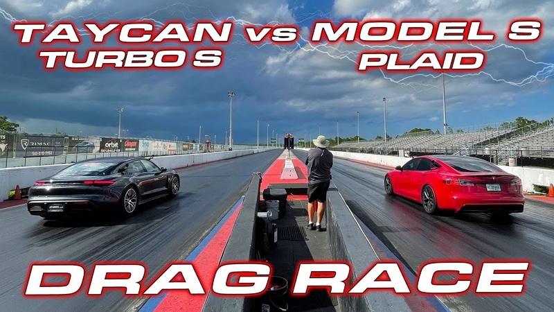 Tesla Model S Plaid vs Porsche Taycan Turbo S - DragTimes / YouTube
