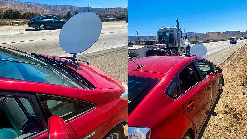 Toyota Prius avec une antenne Starlink - CHP Antelope Valley / Facebook