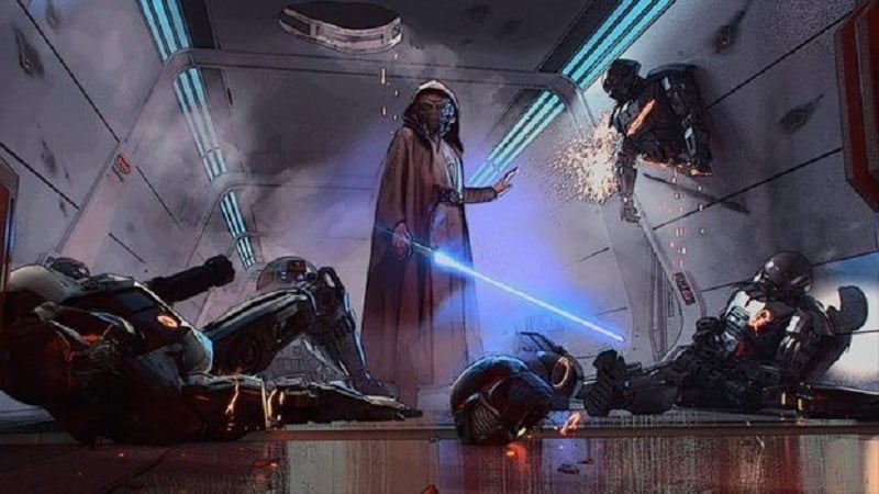 Plo Koon en train d'abattre les Dark Troopers. Crédit : Lucasfilm/Disney