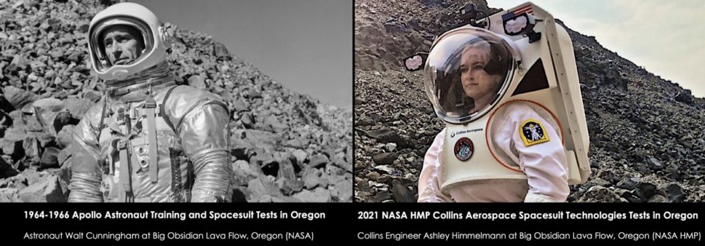 Plus de 55 ans séparent ces deux photos de combinaisons spatiales