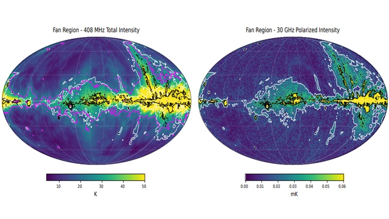 Carte électromagnétique de la région de l’éventail- Crédits : J. West et al., arXiv, 2021